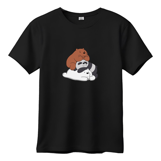 Trio Panda Black Kids Tee