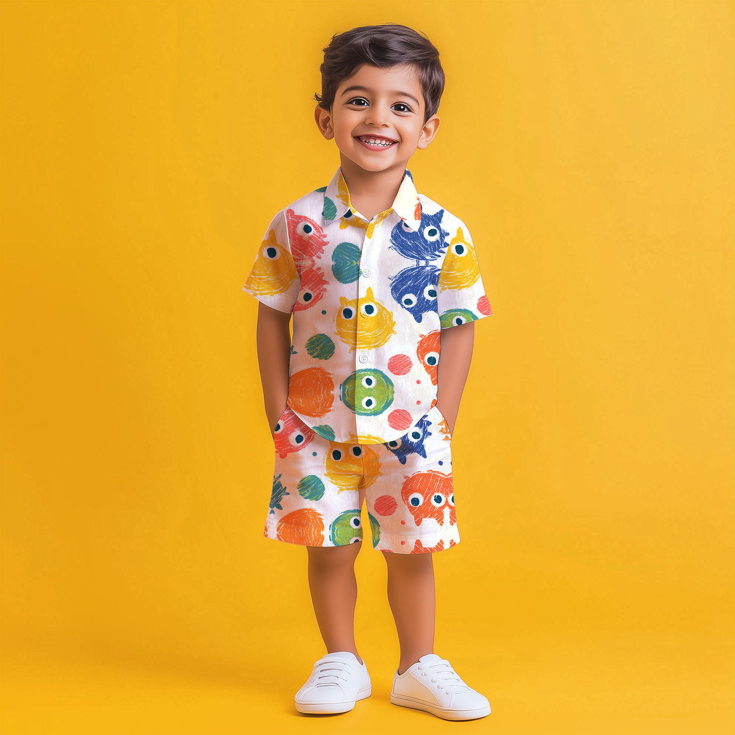 Playful Monster Shirt & Shorts Kids Co-ord Set