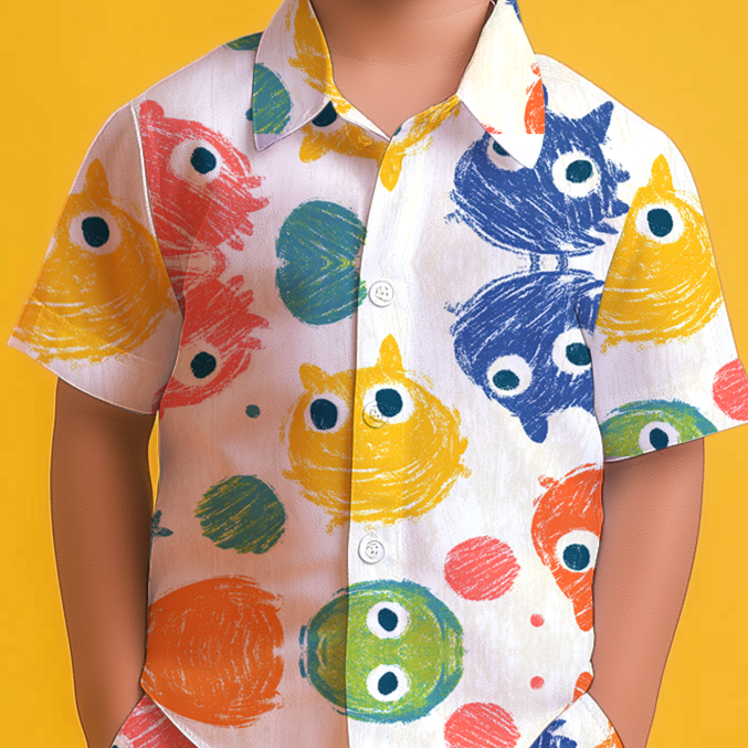 Playful Monster Shirt & Shorts Kids Co-ord Set
