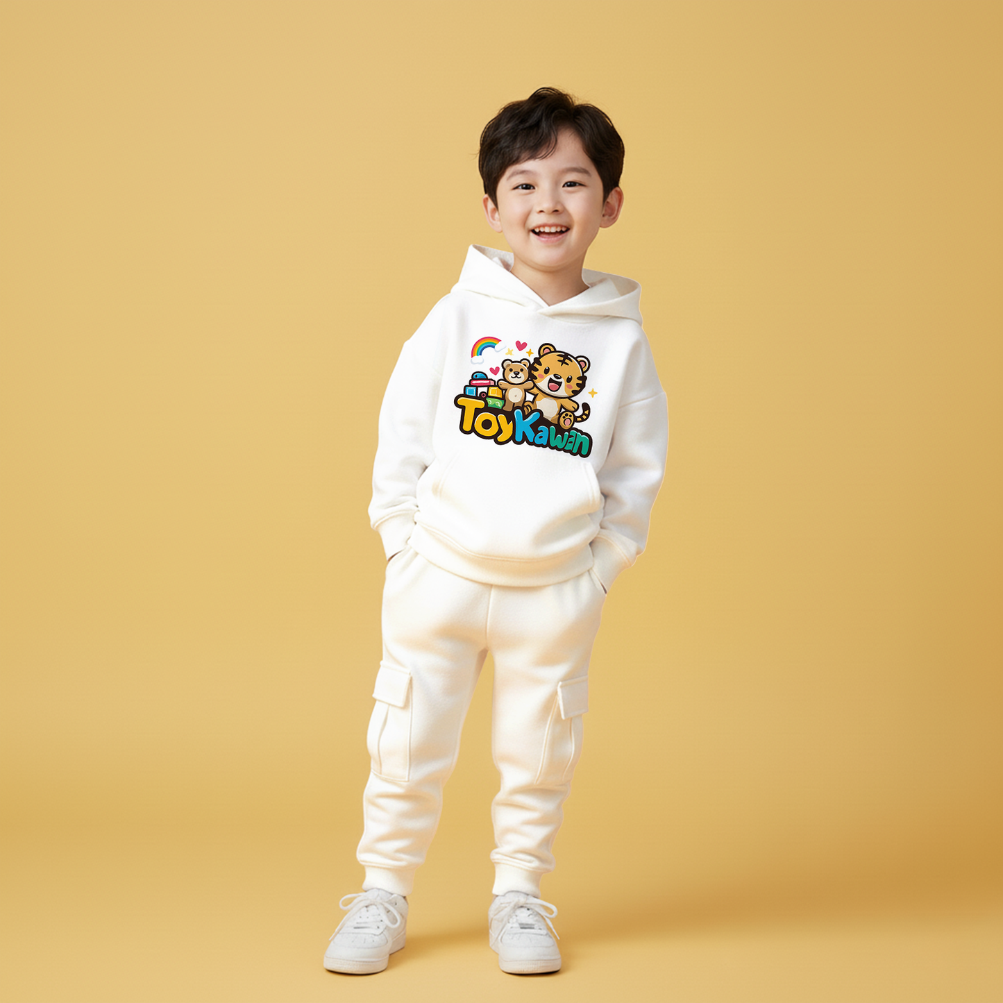Toy White Hoodie & Cargo Jogger Set