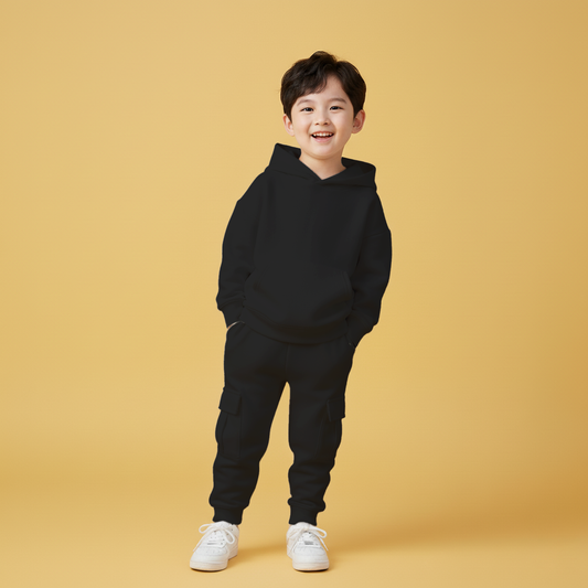 Black Hoodie Pocket Cargo Co-ords Set