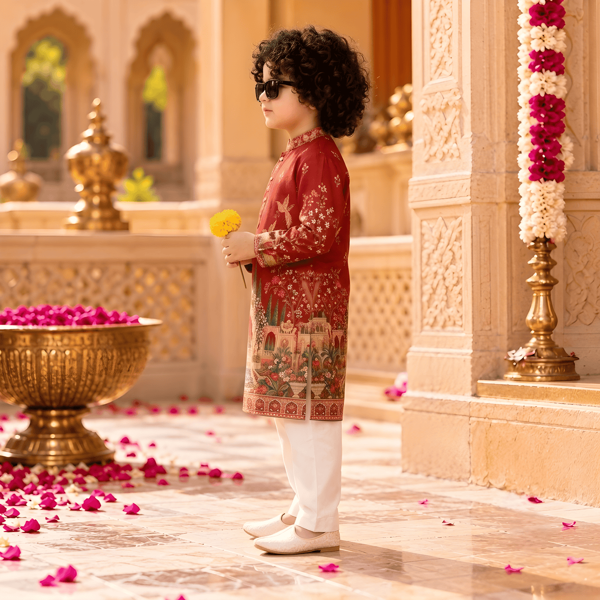 Royal Palace Maroon Printed Kurta Pajama Set for Boys