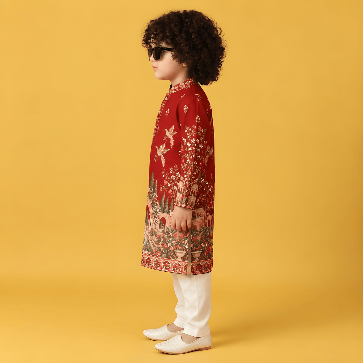 Royal Palace Maroon Printed Kurta Pajama Set for Boys