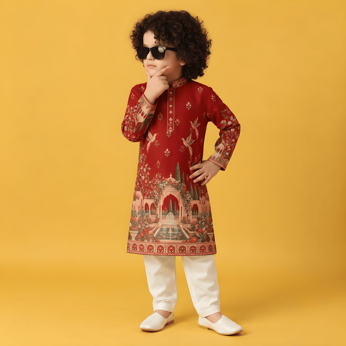 Royal Palace Maroon Printed Kurta Pajama Set for Boys