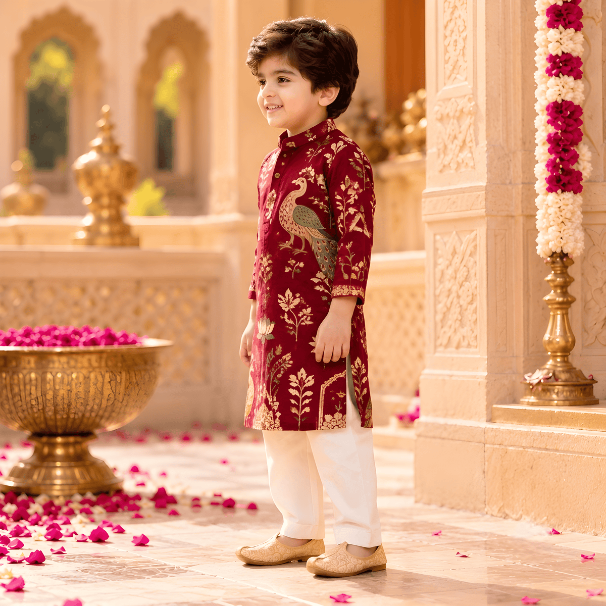 Royal Peacock Maroon Kurta Pajama Set for Boys