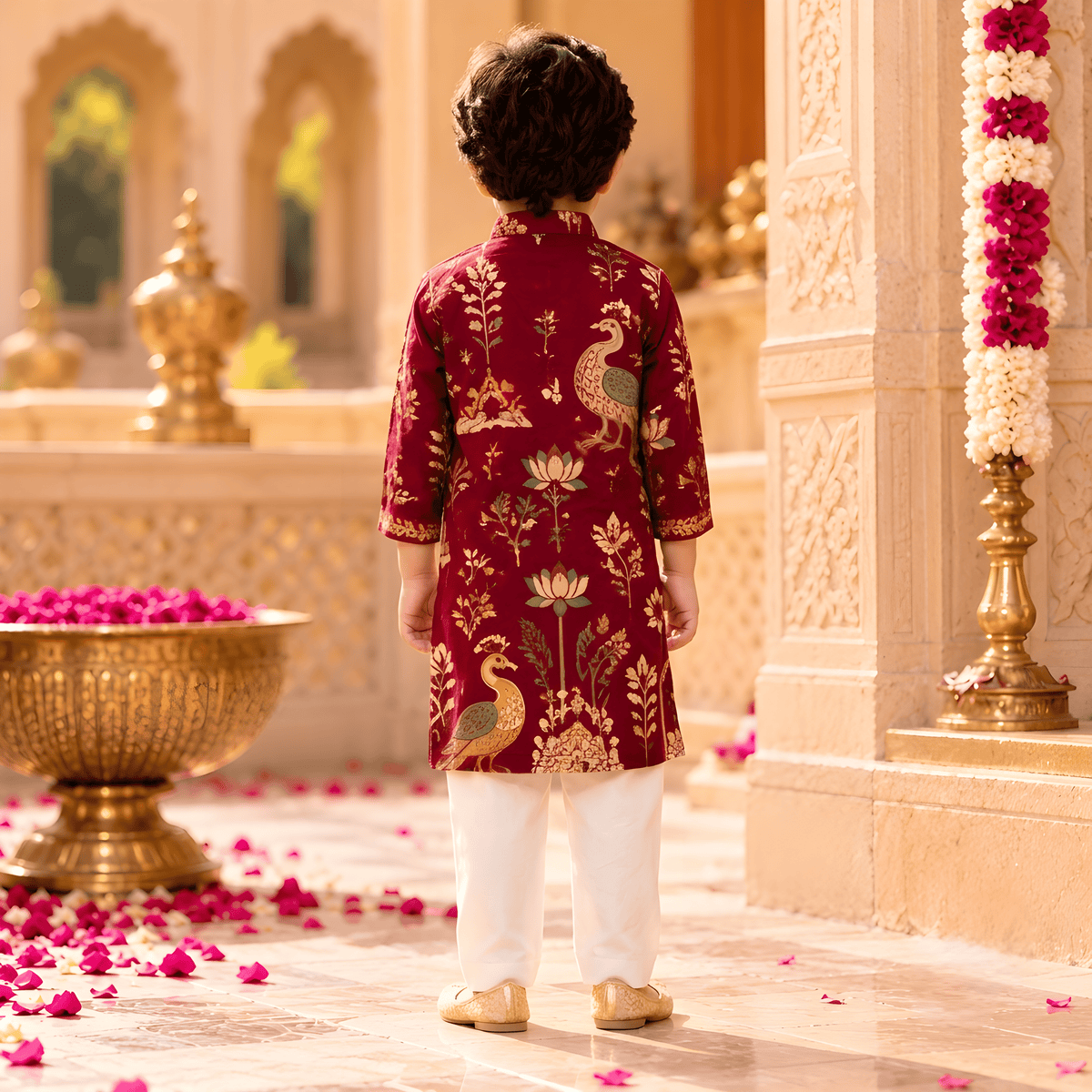 Royal Peacock Maroon Kurta Pajama Set for Boys