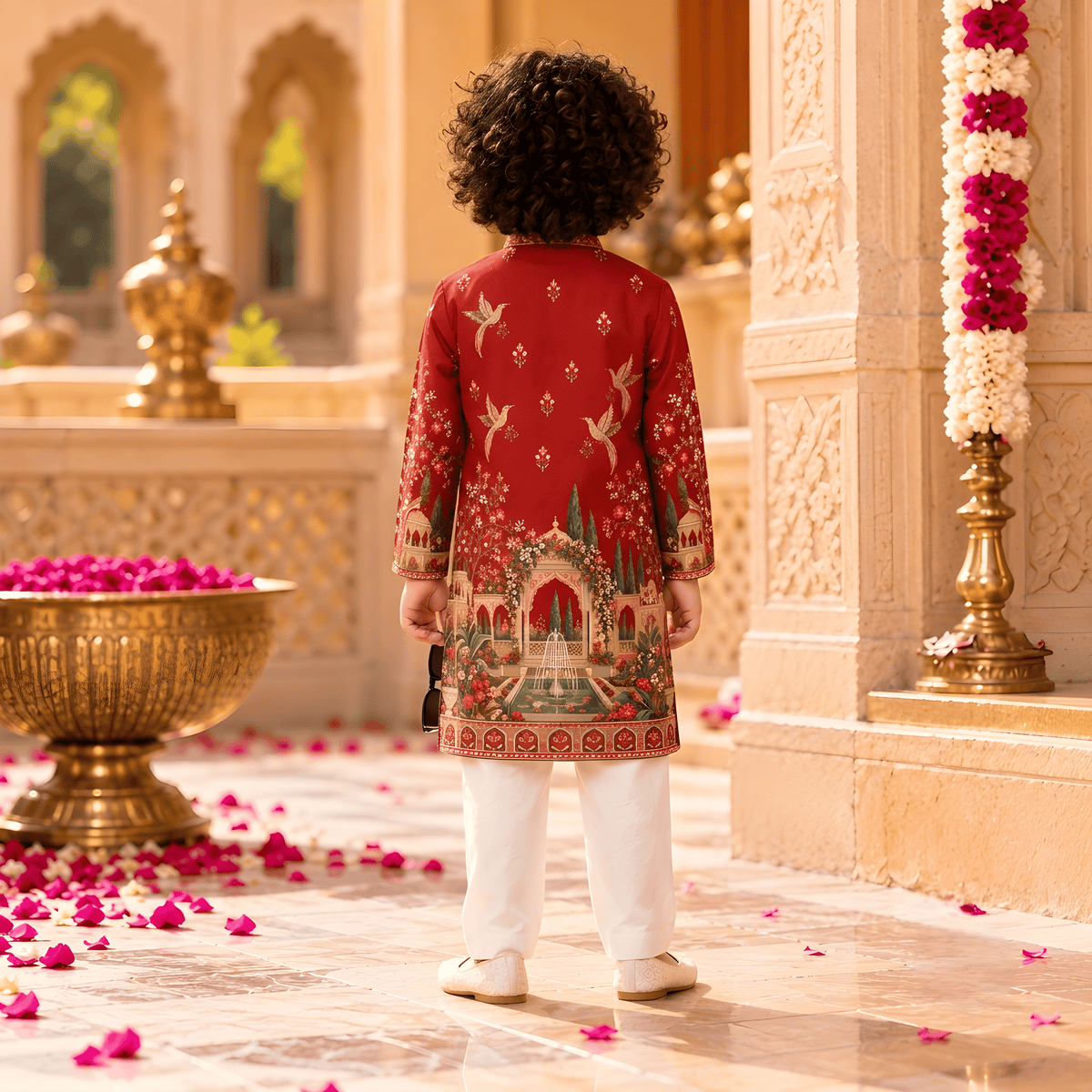 Royal Palace Maroon Printed Kurta Pajama Set for Boys