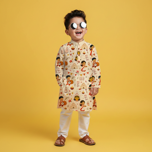 Durga Puja Printed Kurta Set