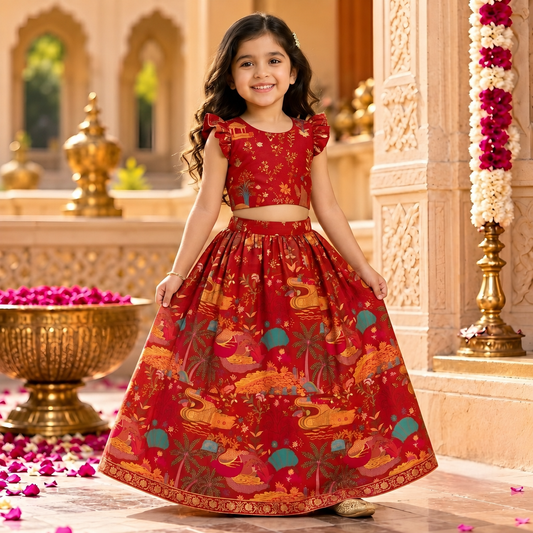 Ruby Royale Printed Lehenga Choli for Girls