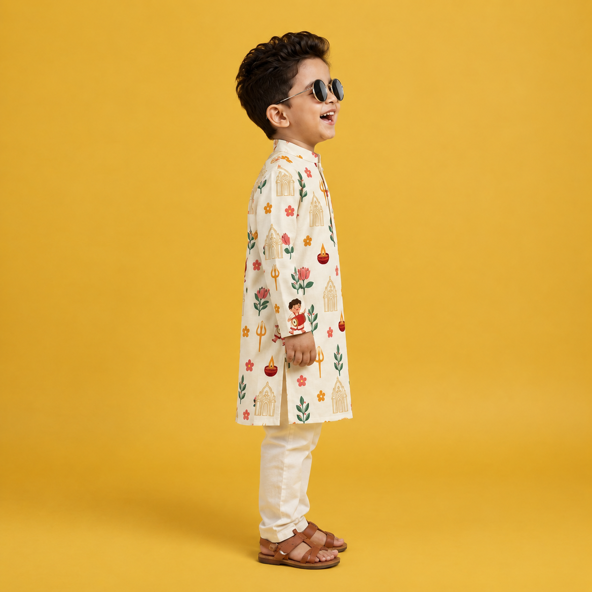 Festive Temple & Dhak Motif Kurta Set