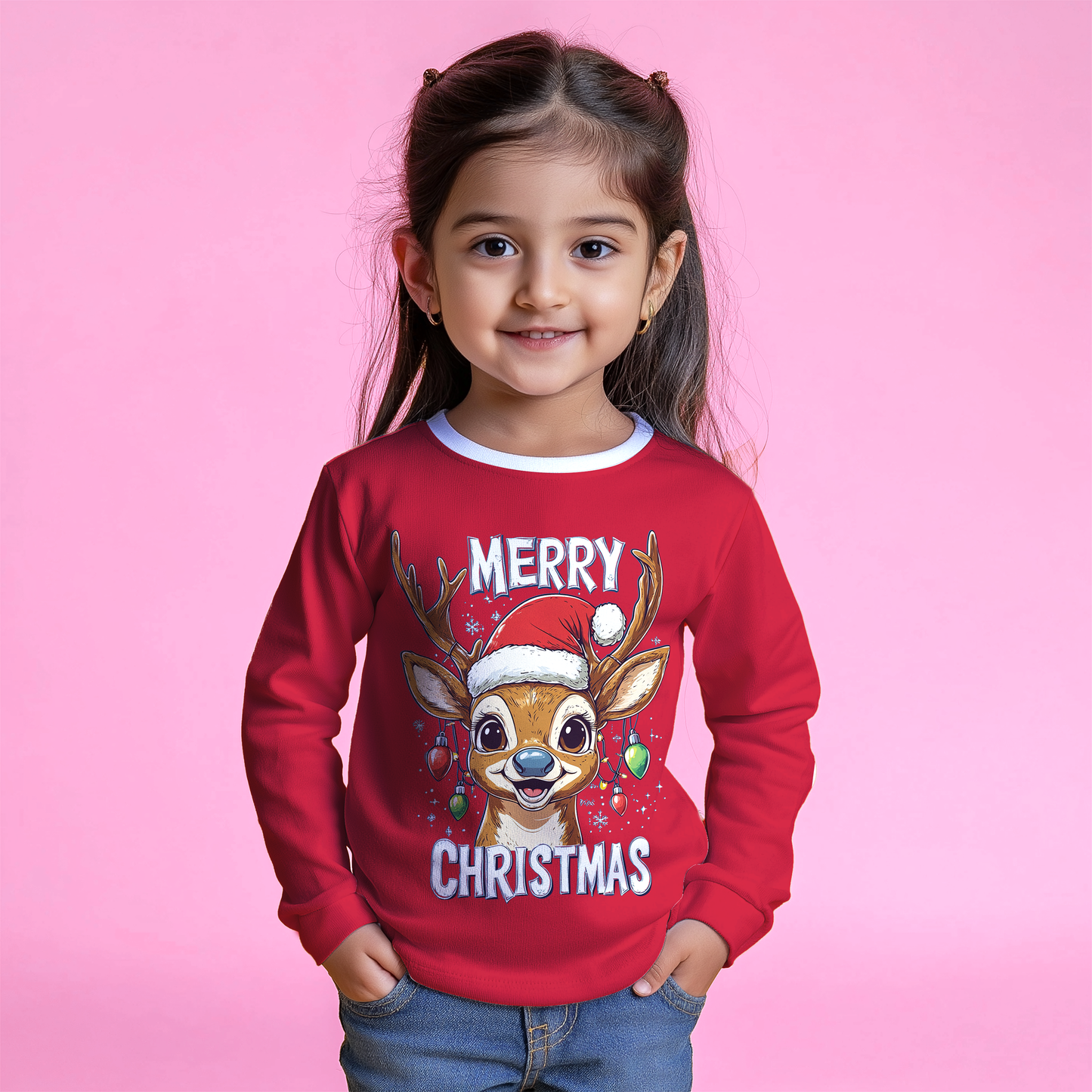 Santa’s Reindeer Red Kids Full T-Shirt