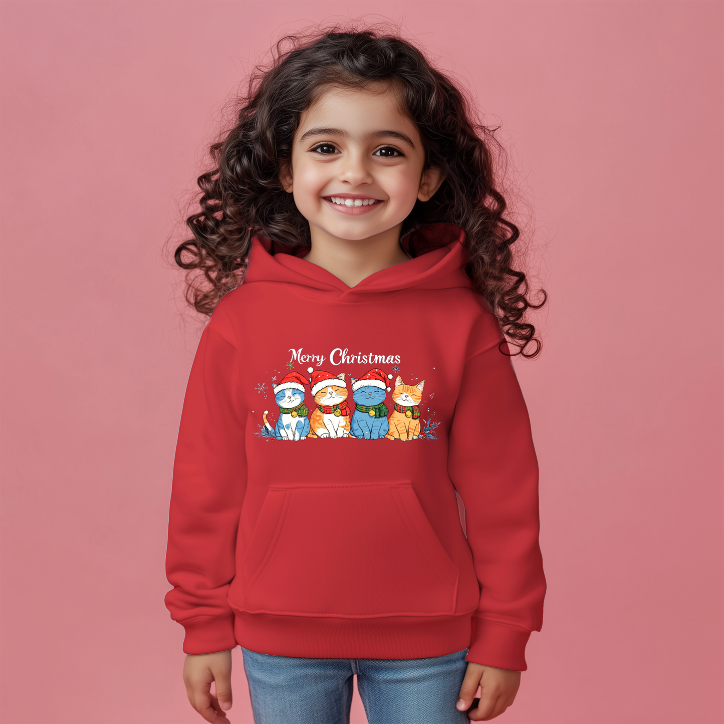 Santa Cats Red Kids Hoodie
