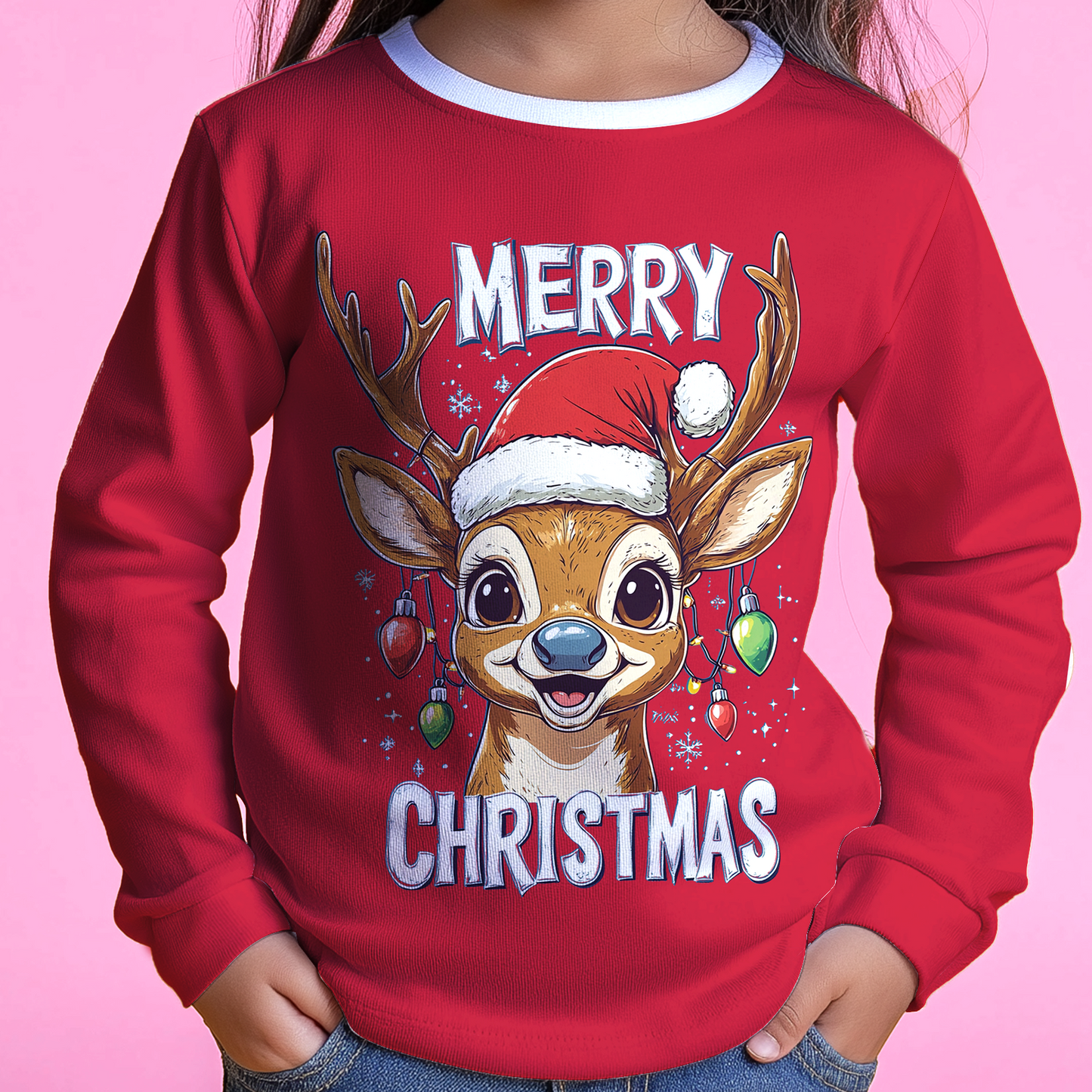 Santa’s Reindeer Red Kids Full T-Shirt