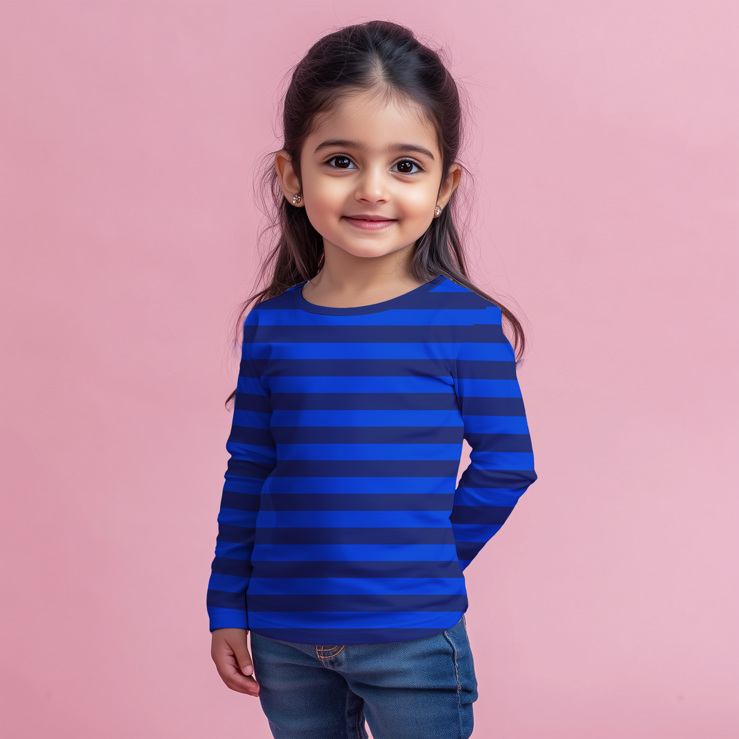 Royal Blue Striped Kids Full T-Shirt