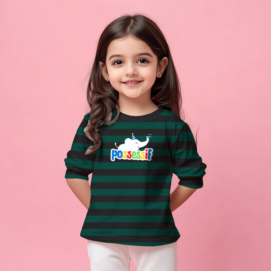 Green & Black striped Kids T-shirt