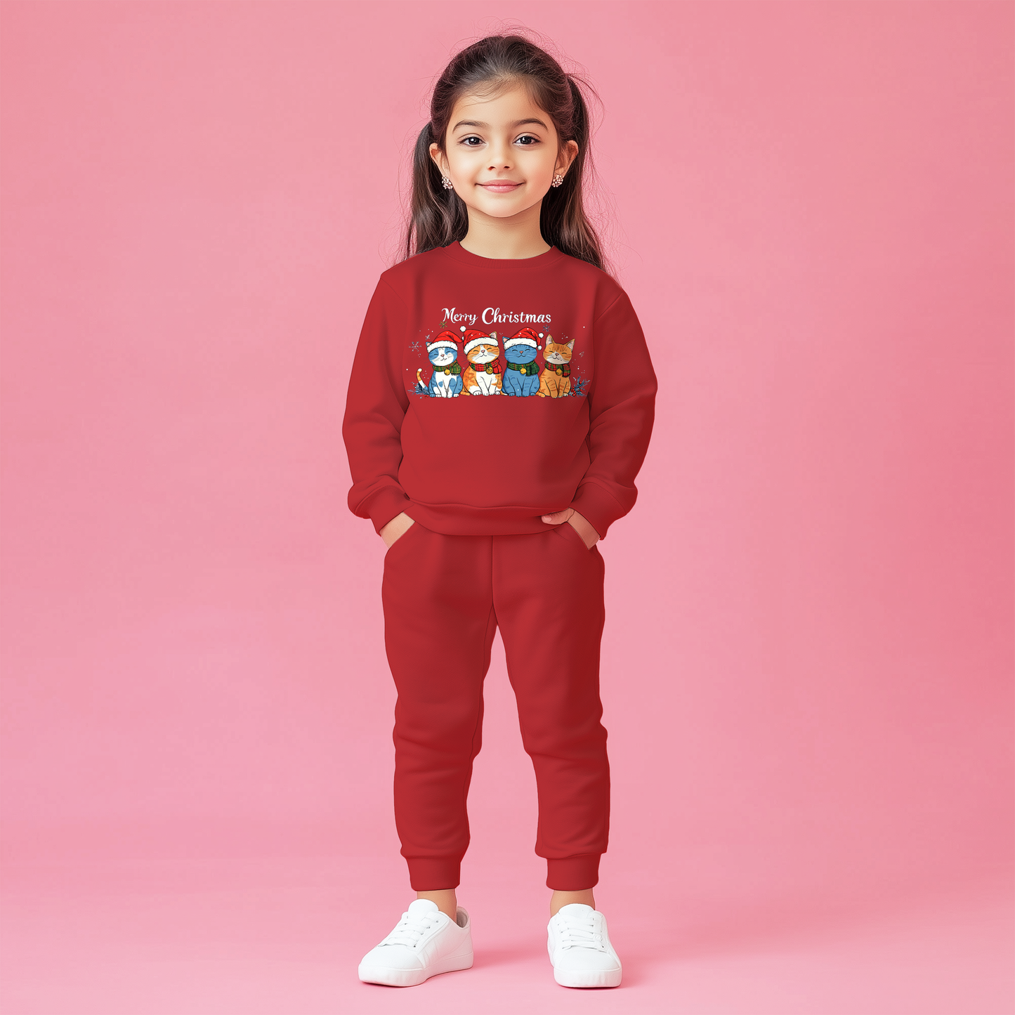 Santa Cats Red Sweatshirt Co-ords Set