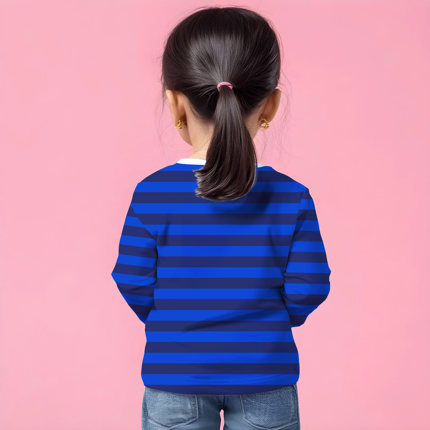 Royal Blue Striped Kids Full T-Shirt