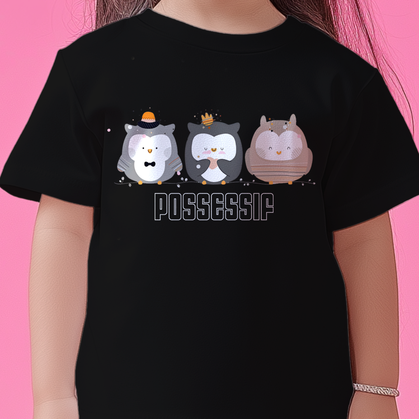 Cute Owl Black Kids T-shirt