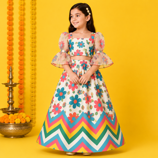 Multicolor Floral Lehenga Choli Set.