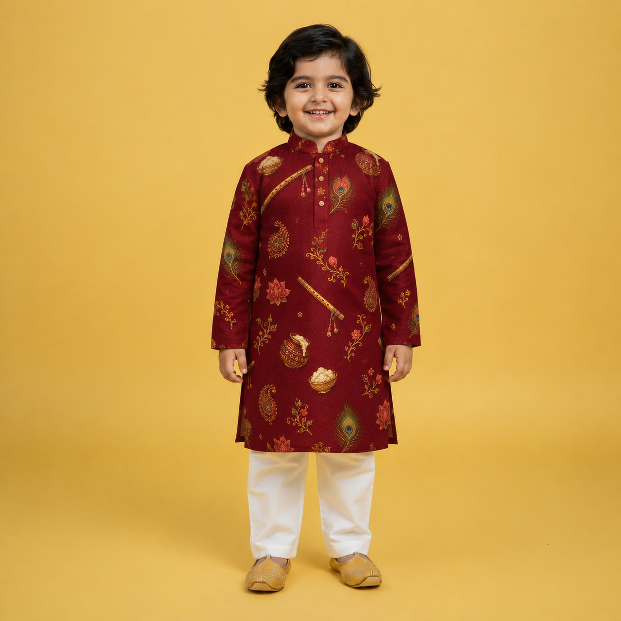 Divine Krishna Printed Kurta Pajama Set