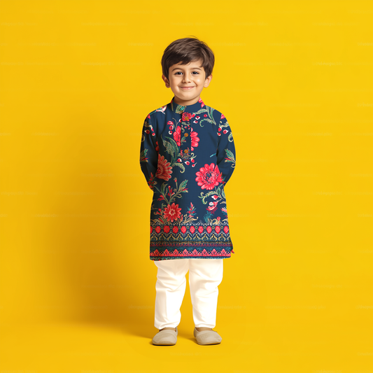 Pathani Floral Kurta Pajama Set