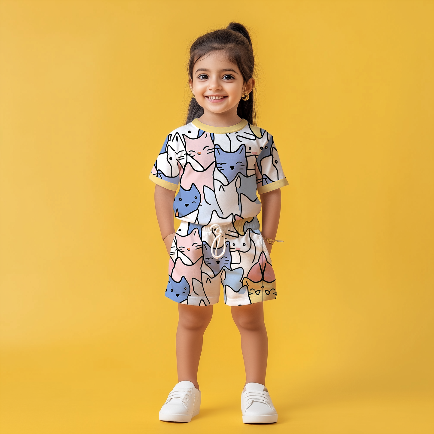 Doodle Cats T-shirt & Shorts Kids Co-ord Set