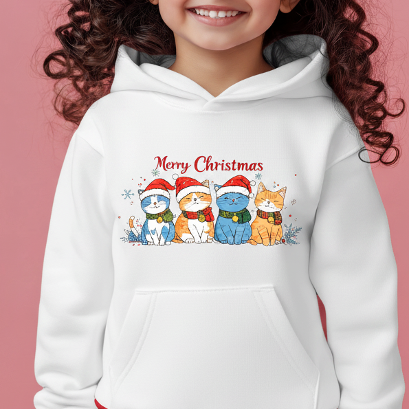 Santa Cats White Kids Hoodie