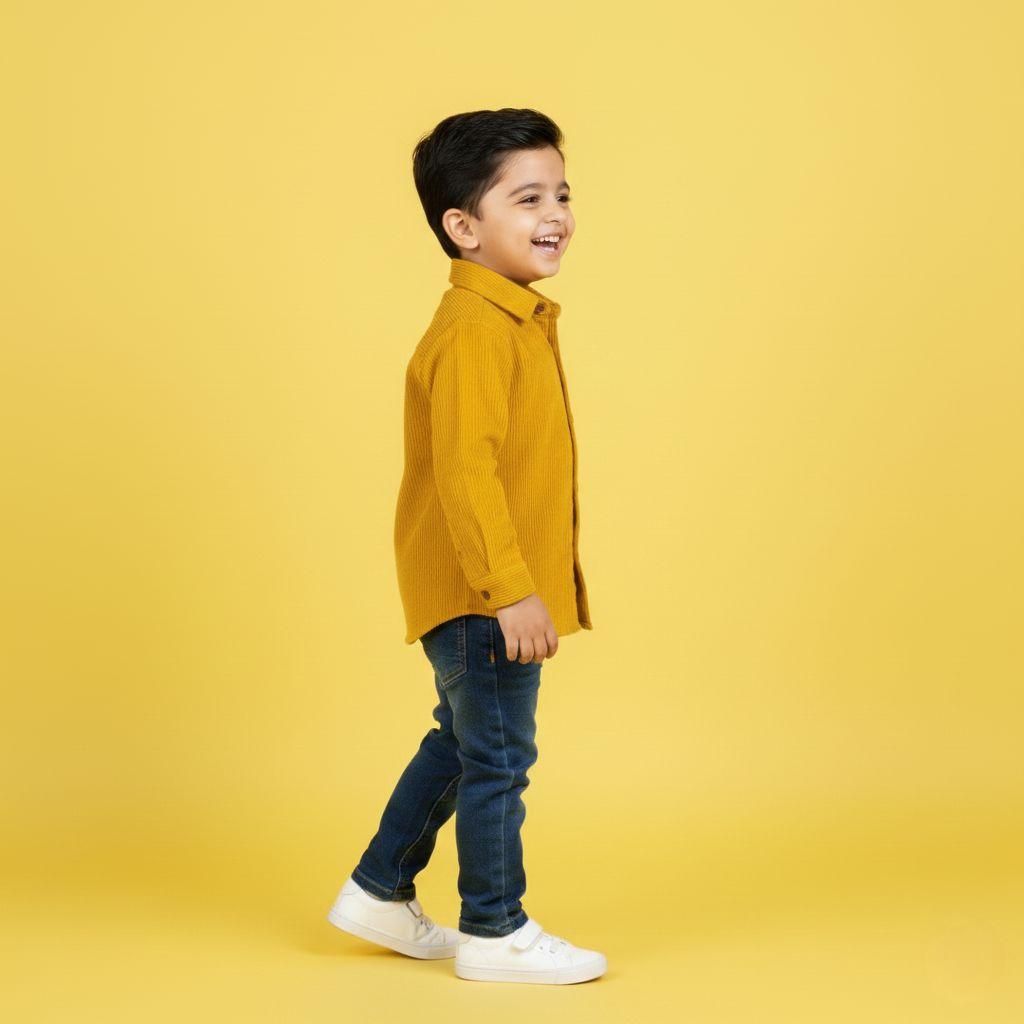 Mustard Yellow Single Pocket Corduroy Kids Shirt