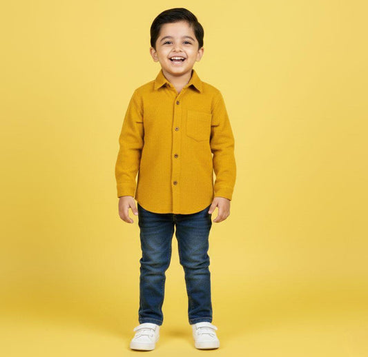 Mustard Yellow Single Pocket Corduroy Kids Shirt