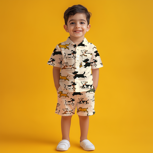 Playful Pups Shirt & Shorts Kids Co-ord Set