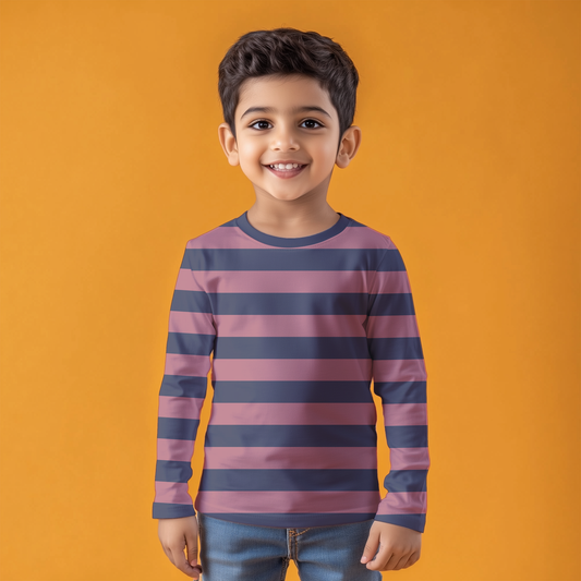 Crown Blue Striped Kids Full T-Shirt