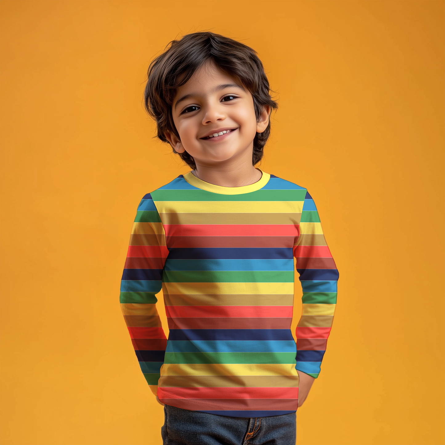 Multicolor Striped Kids Full T-Shirt