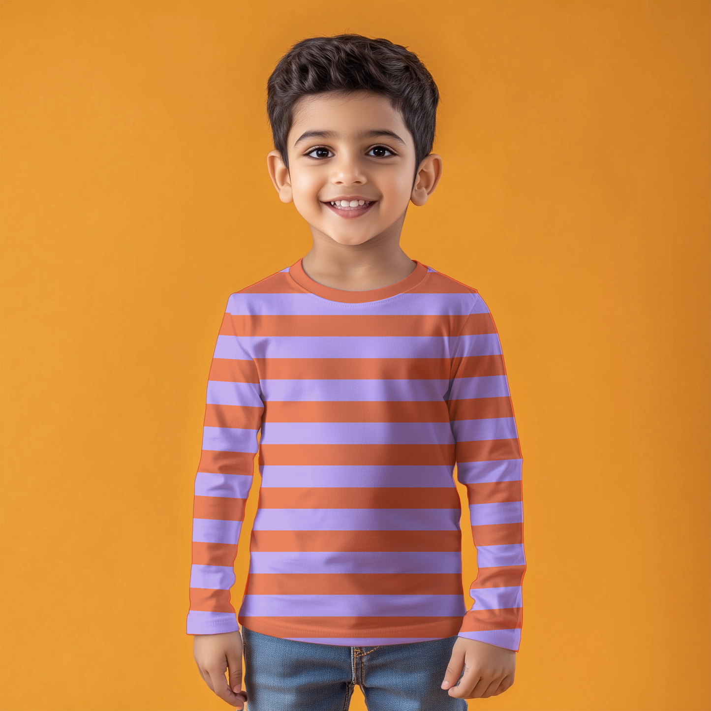 Orange & Lavender Striped Kids T-Shirt