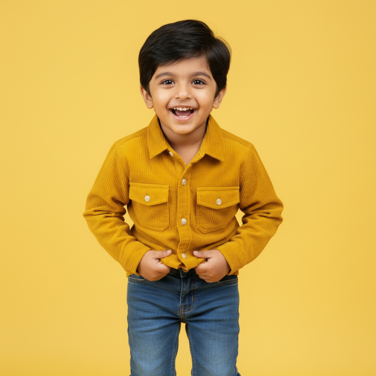 Mustard Yellow Double Pocket Corduroy Kids Shirt