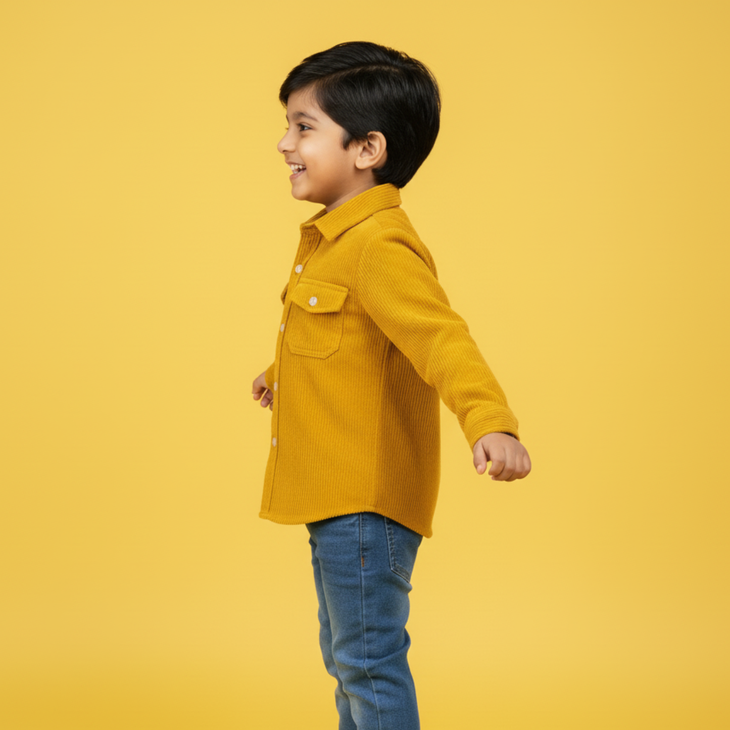 Mustard Yellow Double Pocket Corduroy Kids Shirt