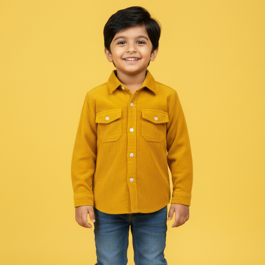 Mustard Yellow Double Pocket Corduroy Kids Shirt