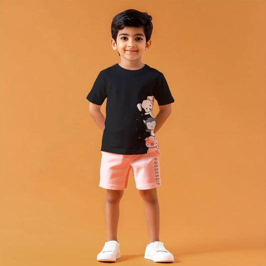 Black Peek T-shirt & Shorts Kids Co-ord Set
