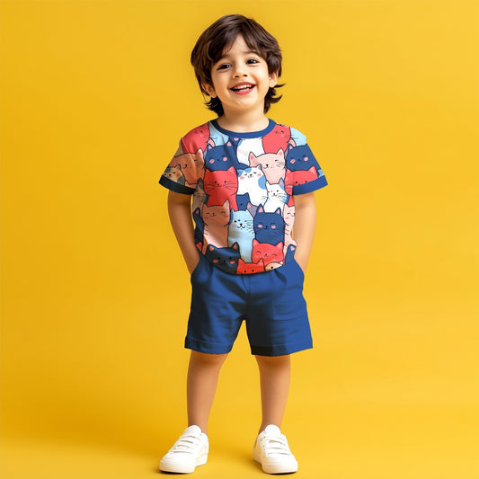 Blue Cats T-shirt & Shorts Kids Co-ord Set