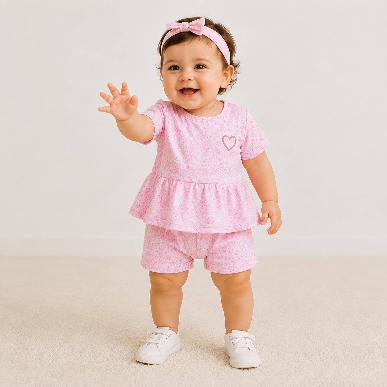 Blushing Heart Top, Shorts & Hair band  Co-ord