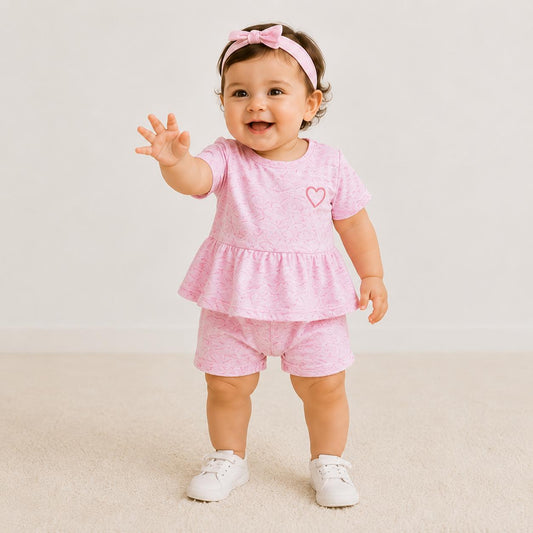 Blushing Heart Top, Shorts & Hair band  Co-ord