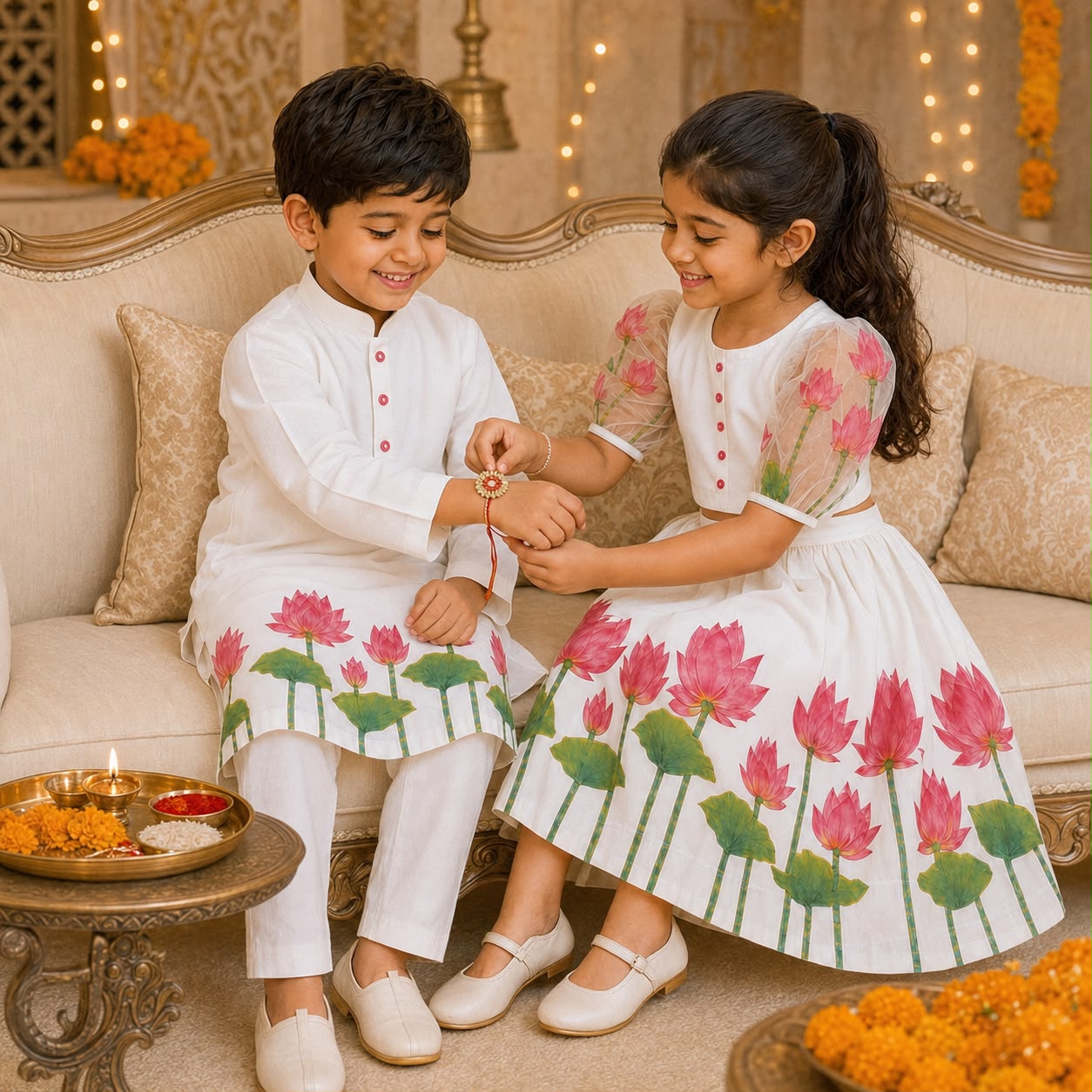 White & Pink Lotus Garden Sibling Set
