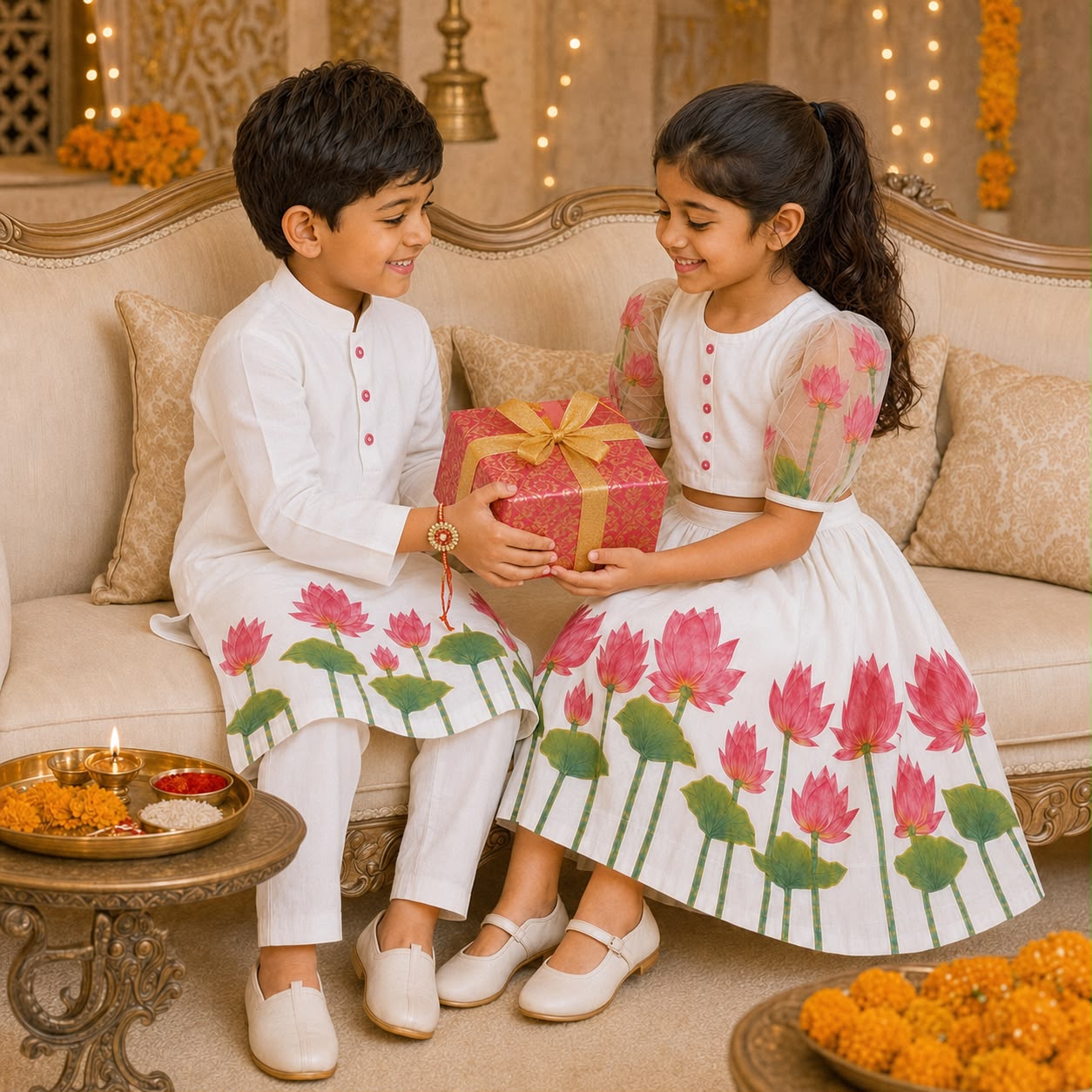 White & Pink Lotus Garden Sibling Set