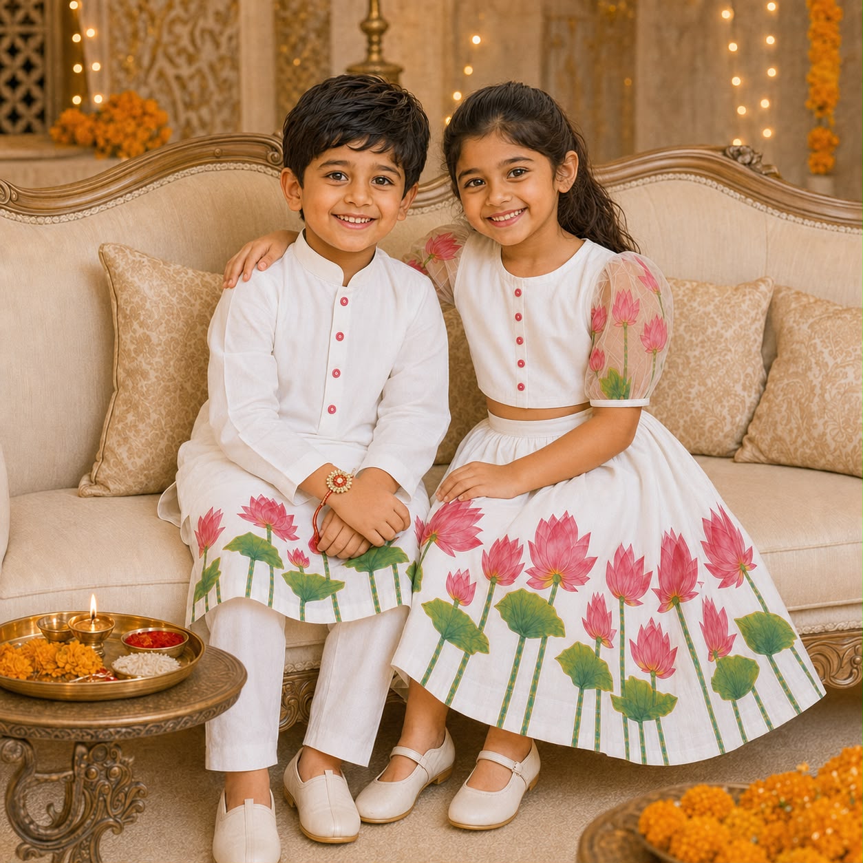 White & Pink Lotus Garden Sibling Set