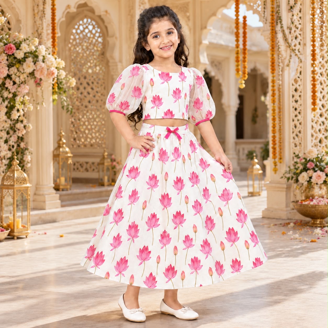 Lotus Print Cotton Silk lehnga