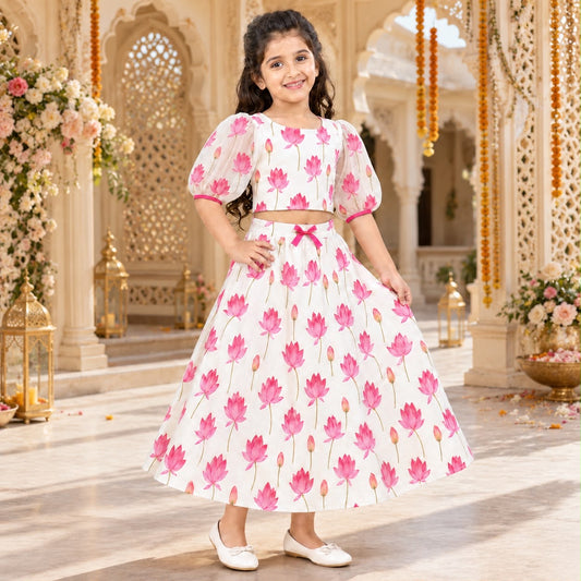 Lotus Print Cotton Silk lehnga