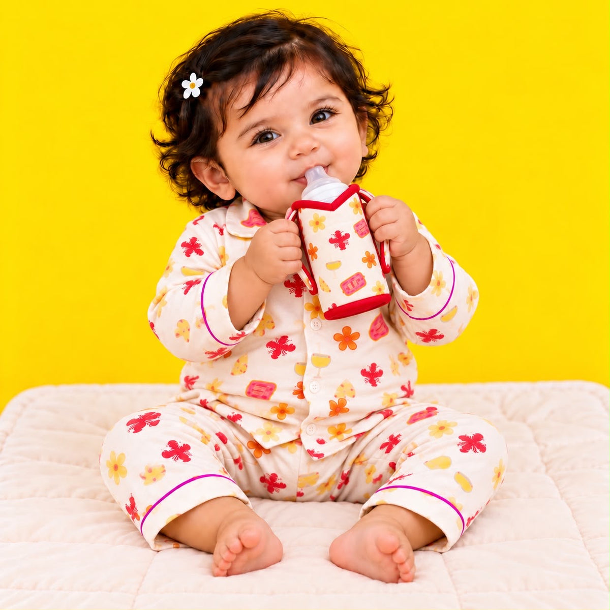 little Bloom Night Suit Set with Matching Bottle Cover & Bag