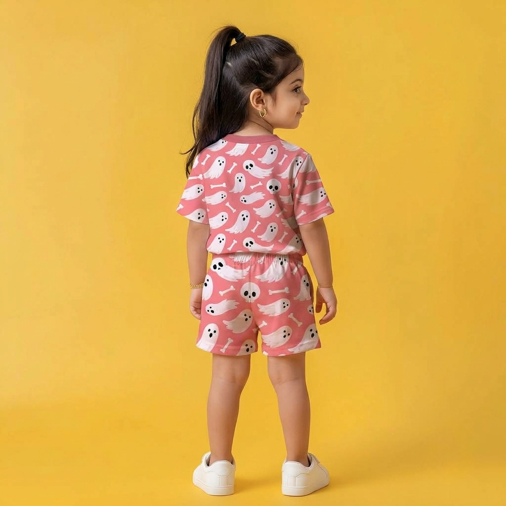 Pink Boo Blossom – Girls Ghost Print Co-ord Set