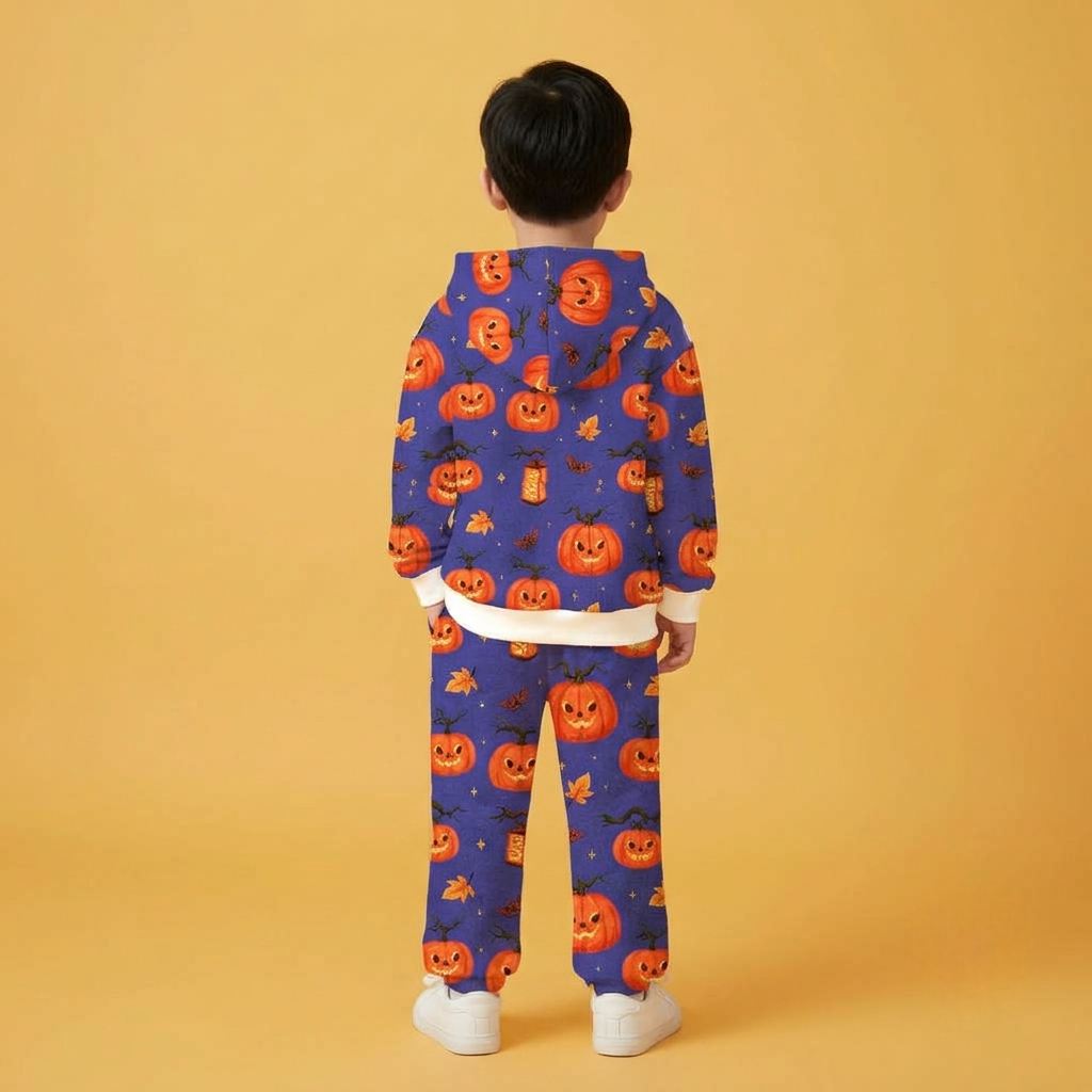 Halloween Pumpkin Printed Hoodie and Jogger Set