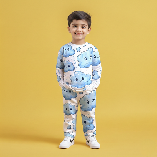 Cute Cloud Full T-shirt & Jogger Co-ord Set