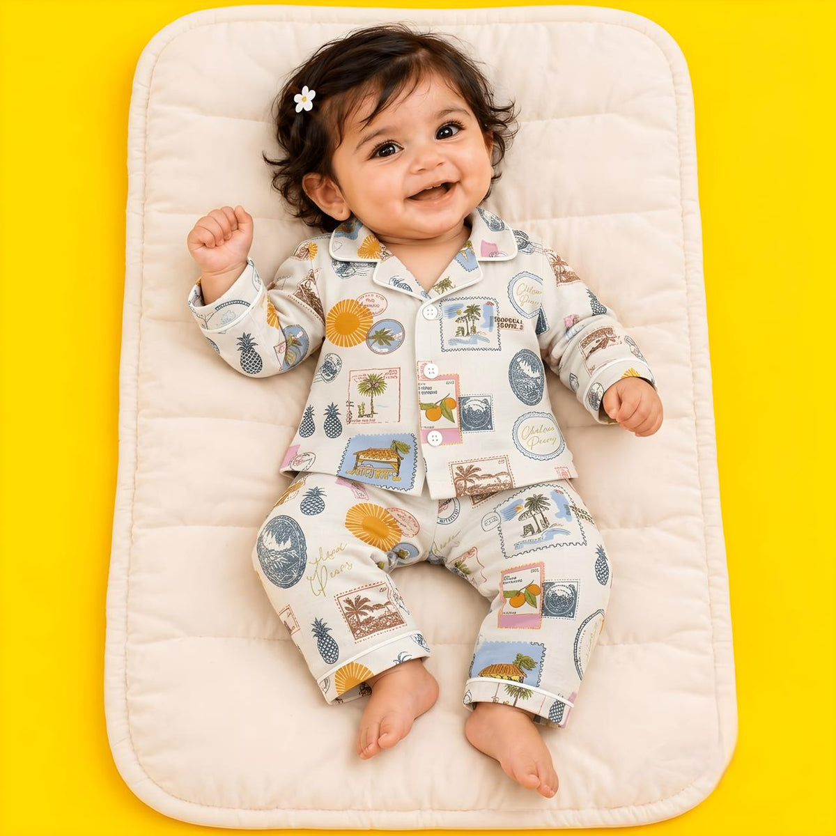 Little Sunshine Printed Cotton Night Suit Set with Matching Bag & Bottle Cover